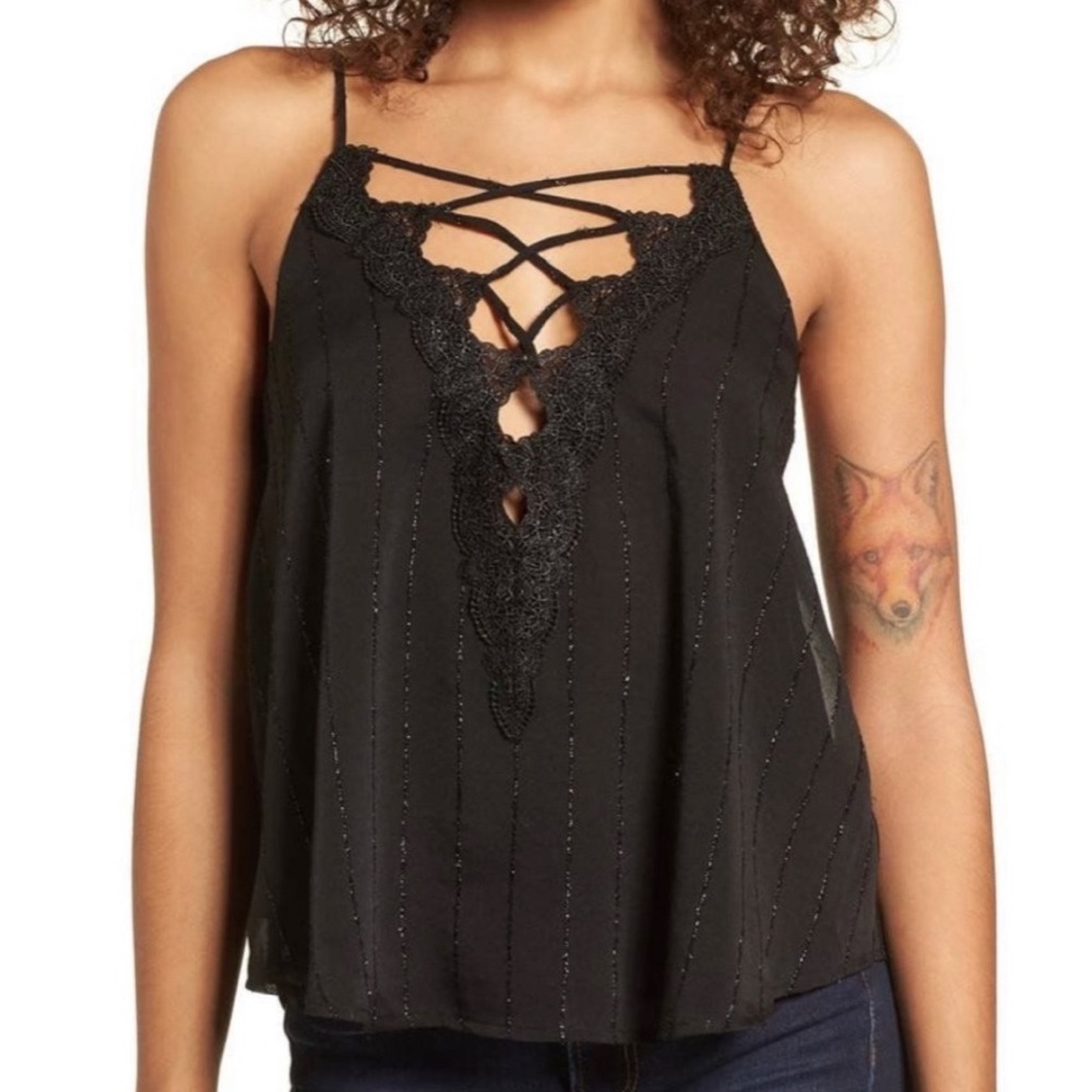 ASTR THE LABEL black sequin and lace tank
